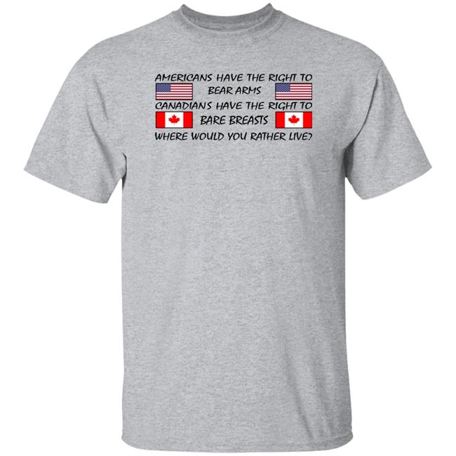 Americans Have The Right To Bear Arms Canadians Have The Right To Bare Breasts Shirt Bubba O'riley Bubba O'riley Americans Have The Right To Bear Arms Canadians Have The Right To Bare Breasts Shirt