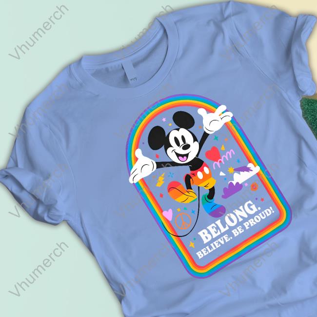 Mickey Mouse Disney Pride Belong Believe Be Proud Long Sleeve Tee Shirt