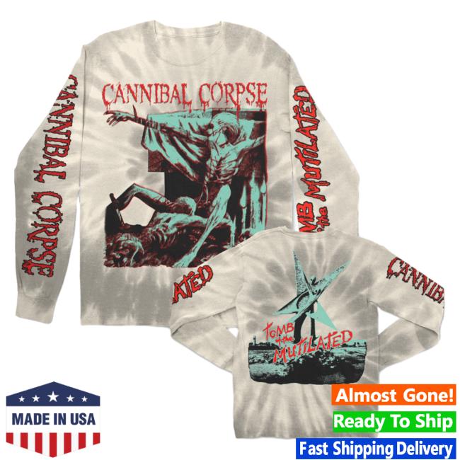 Official Cannibal Corpse Merch Store Tomb Of The Mutilated Tie Dye Long Sleeve Tshirt Faded Beige Tie-Dye CannibalCorpse