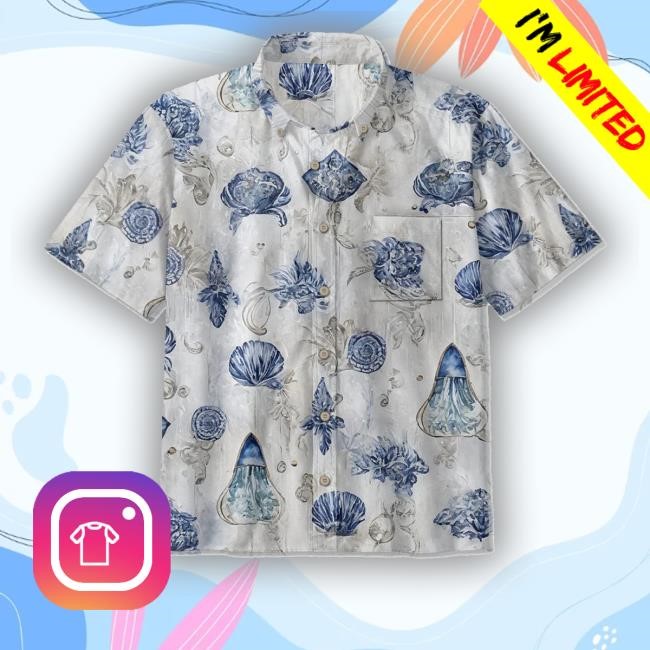 Maturelion Ocean Coast Button-Down Resort Wear Aloha Cotton Hawaiian Classic Shirt