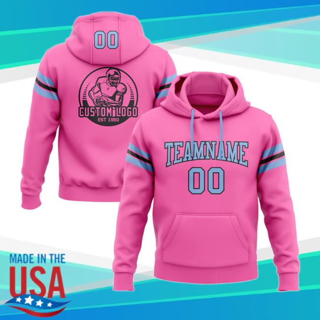 Official Custom Stitched Pink Light Blue-Black Football Pullover Long Sleeve Shirt