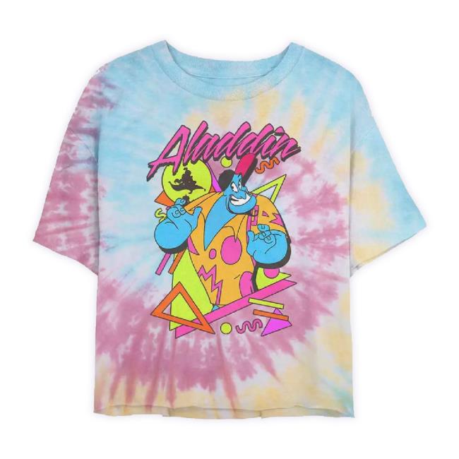 Officia Disney Aladdin Genie On Vacation Tie Dye Crop Girls Tee