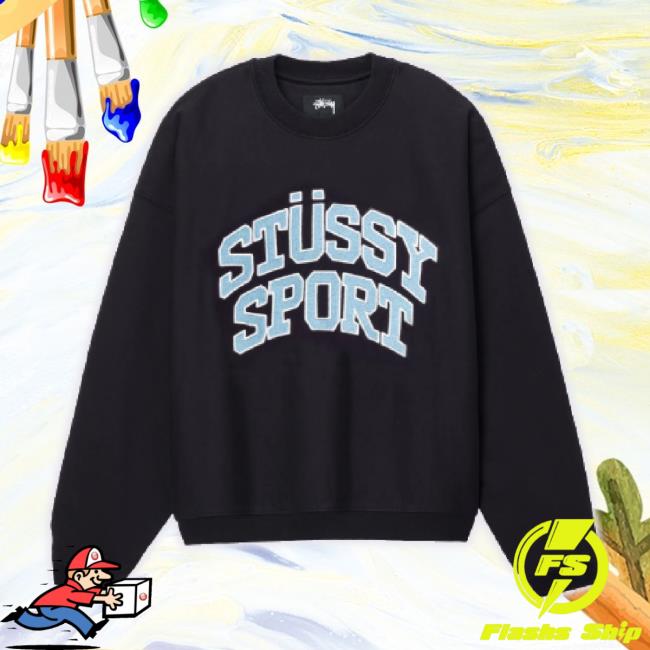 Official Stussy Eu Merch Store Stüssy Sport Relaxed Oversized Crew Washed Black Sweater Stussy Apparel Clothing Shop