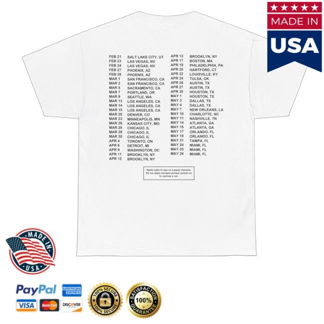 Merch Badbunny Official Stop Sign Tour Dates White Hoodie