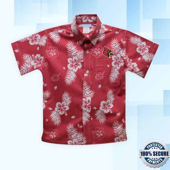 University Of Louisville Cardinals Red Hawaiian Boys Short Sleeve Button Down Funny Shirt