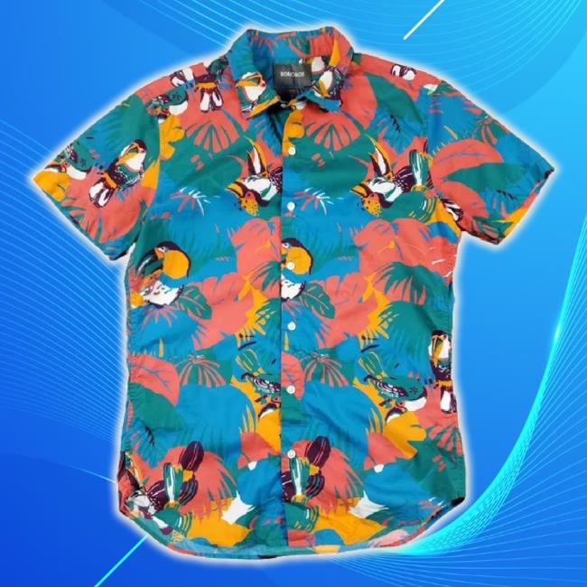 Bonobos Hawaiian Unisex Sweatshirt Mens Small Button Up Colorful Parrot Floral Palm Trees