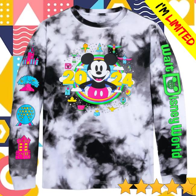 Official Shop Disney Merch Store Mickey Mouse Tie-Dye Long-Sleeve Walt Disney World 2024 Shopdisney