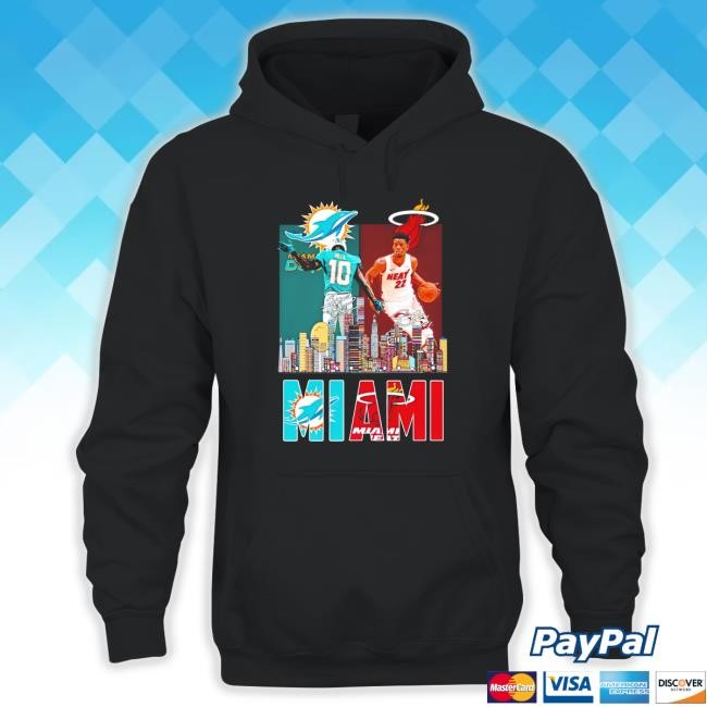 Tyreek Hill And Jimmy Butler Miami Sports Teams Skyline City Signatures Hooded Sweatshirt