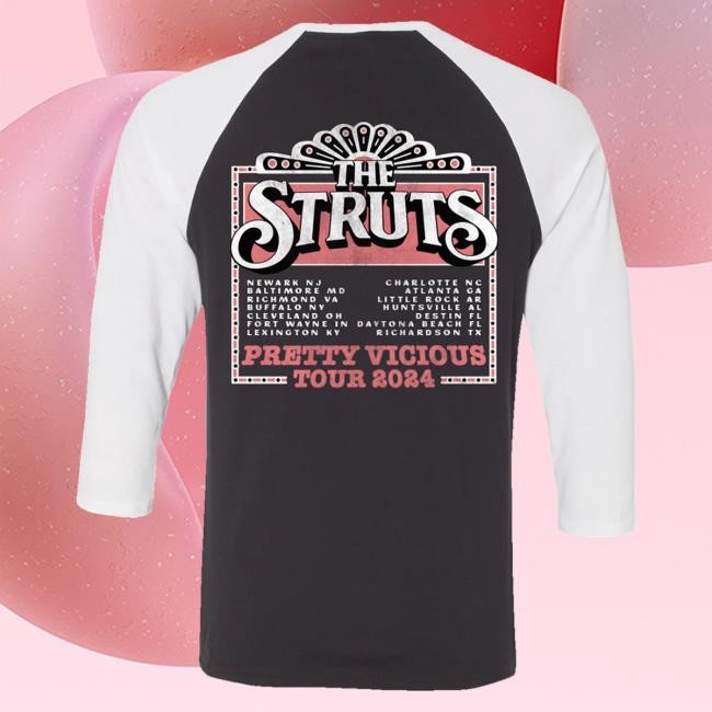 Official The Struts Merch Spring 2024 Pretty Vicious Skully Band Raglan Tee