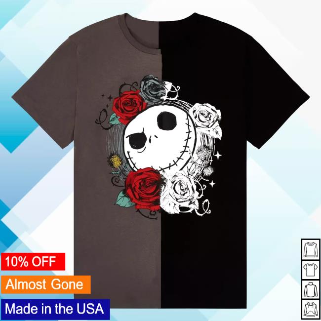 Official Box Lunch Clothing Shop Store Disney The Nightmare Before Christmas Jack Skellington Floral Split Color Block T-Shirts Boxlunch Merch