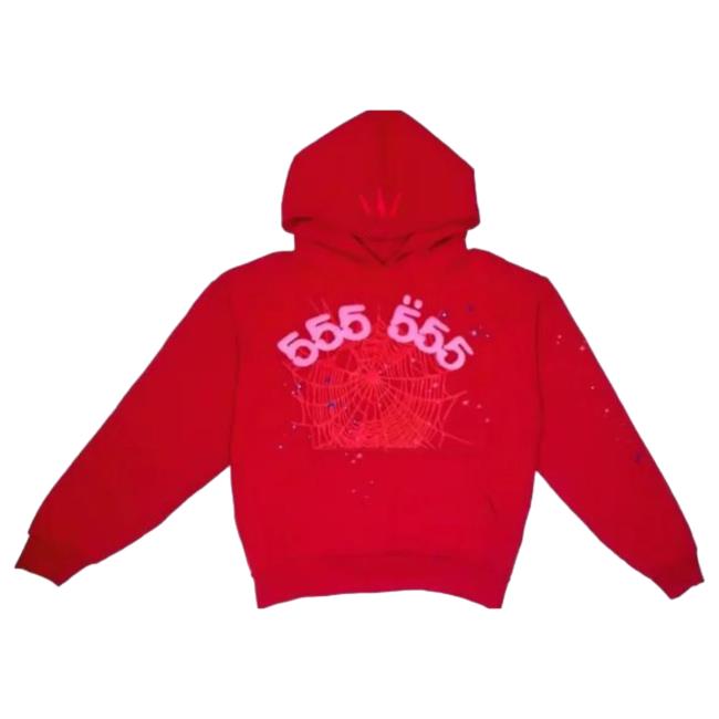 Official Sp5der Clothing Apparel Sp5der Worldwide Red Angel Number 555 Popover Hoodie Red Sp5der Merch Store Shop