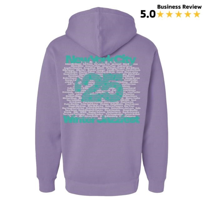 Winter Jazz Fest Merch Store Plum Wjf Hoodie With Mint And Light Gray / Artist Lineup On Back Sweatshirt