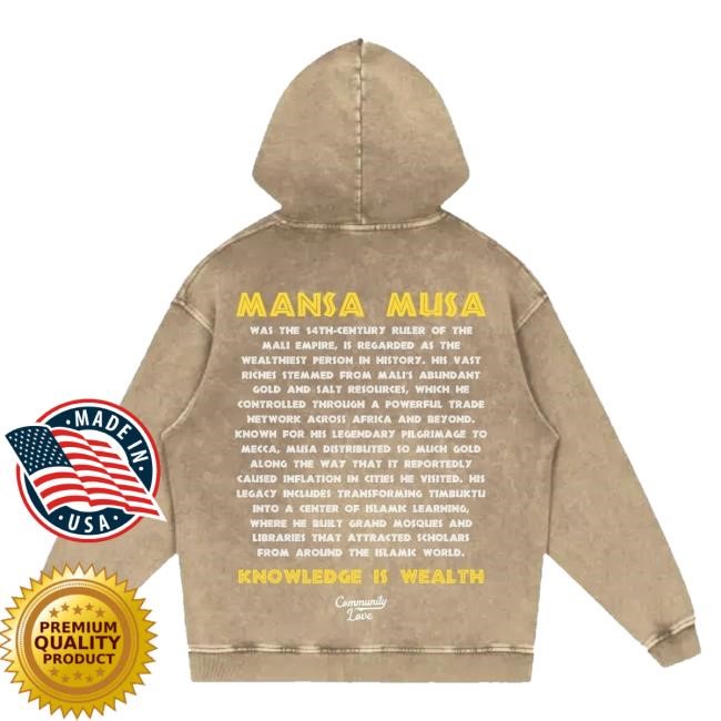 Original Community Love Merch Store Cl Mansa Musa Acid Wash Hooded Sweatshirt