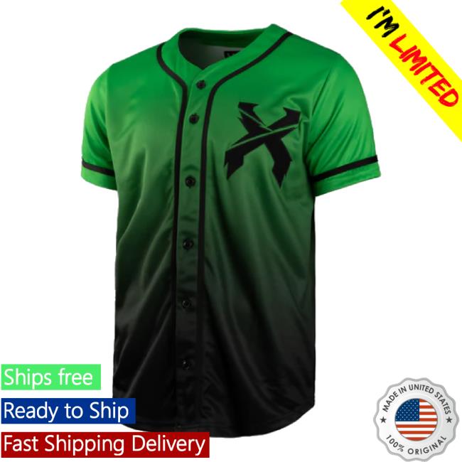 Official Excision Merch Store Headbanger Baseball Jersey Shirt (Green/Black Gradient) Excisionmerch Shop