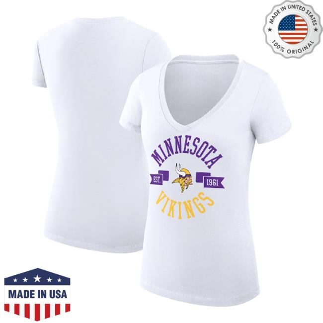 Women's Minnesota Vikings G-Iii 4Her By Carl Banks White City Graphic Team V-Neck Fitted Shirts