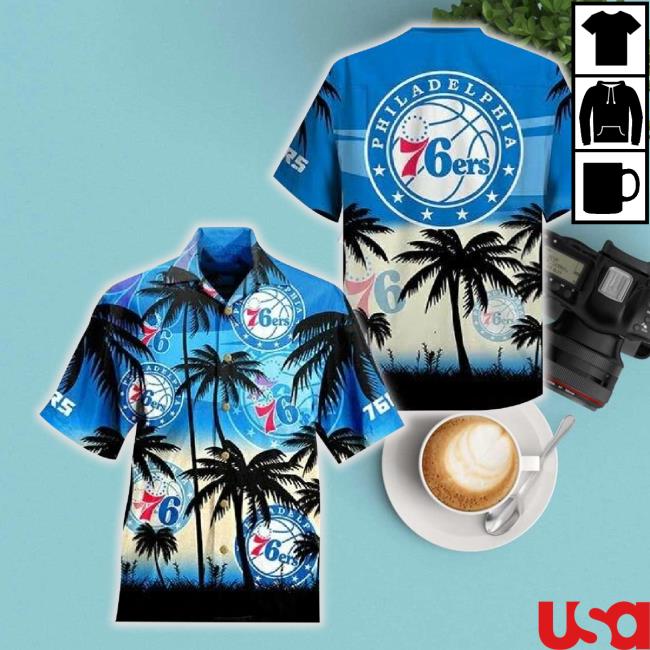Philadelphia 76Ers Palm Tree Summer Hawaiian Sweater