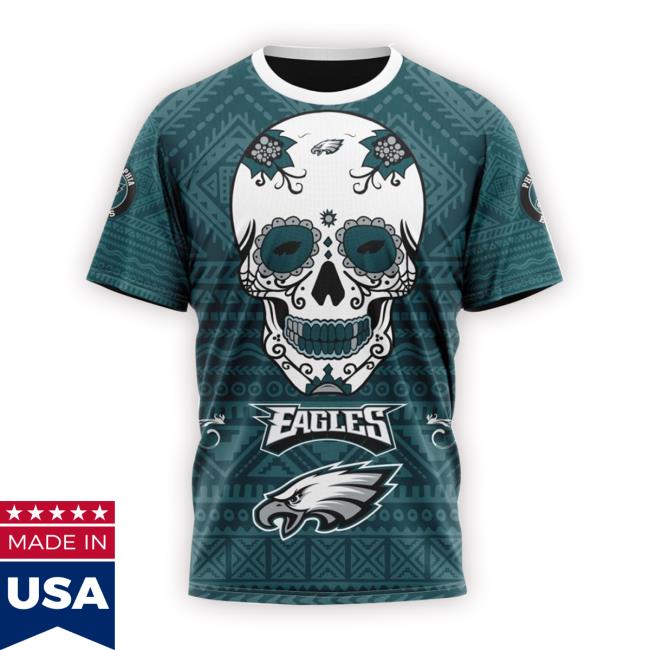 Official Philadelphia Eagles All Over Print 3D T Shirt Specialized Kits For Dia De Muertos Show Your Team Spirit Sweatshirt