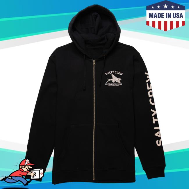 Official Tillys Merch Store Shop Salty Crew Frequent Flyer Mens Zip-Up Sweatshirts Black Tillys Apparel Clothing