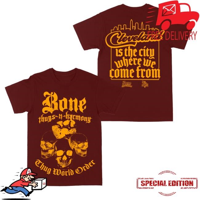 Official Bone Thugs N Harmony Merch Cleveland Rocks Burgundy Tee