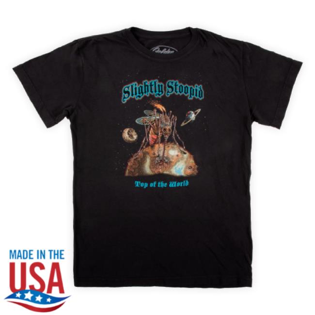 Official Slightly Stoopid Merch Store Top Of The World Golden Goods Shirt (Vintage Black) Smoke Slightlystoopid Apparel Clothing Shop