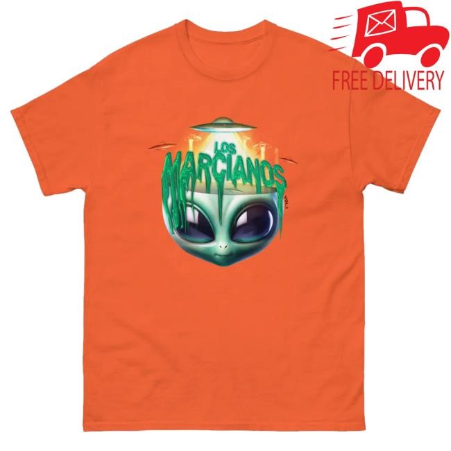 Universal Music Merch Store Los Marcianos Orange Shirt