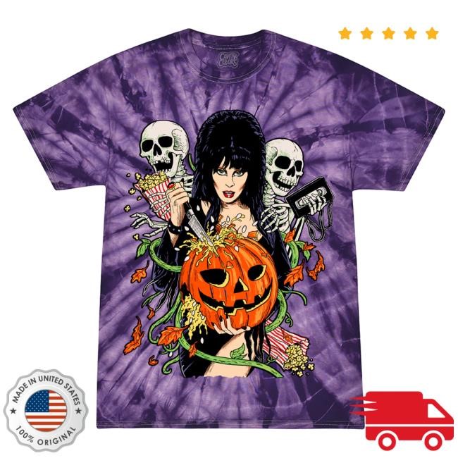 Cavitycolors Store Elvira Creepy Carver Tie-Dye Sweatshirt