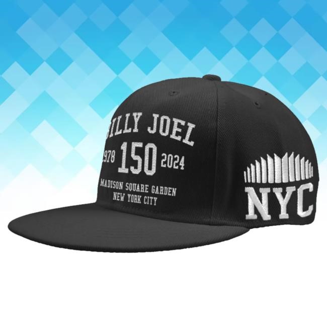 Official Billy Joel Shop Merch Billy Joel 150Th Msg Black Flat Bill trucker hat