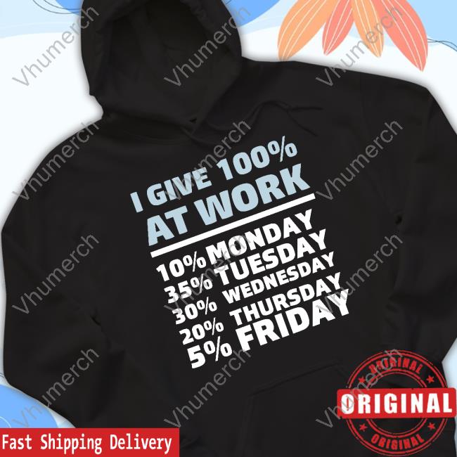 Shannon Sharpe I Give 100% At Work 10% Monday 35% Tuesday 30 % Wednesday 20% Thursday 5% Friday Hoodie