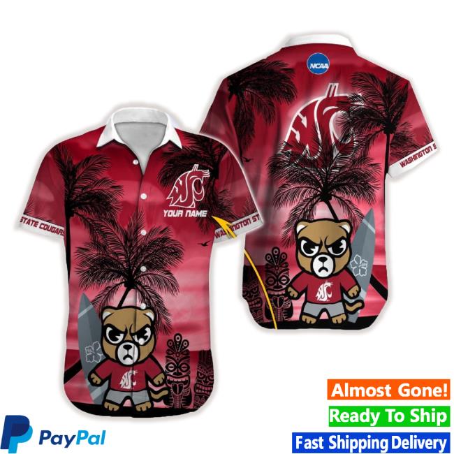 Washington State Cougars Ncaa Hawaiian Long Sleeve T Shirt Coconut Funny Fans Gift Custom Name Men And Women