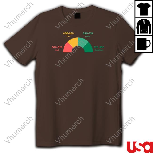Lucca International Store Credit Score Meter T Shirt Lucca International 300-629 Bad 630-689 Fair 690-719 Good 720-850 Excellent Hoodie