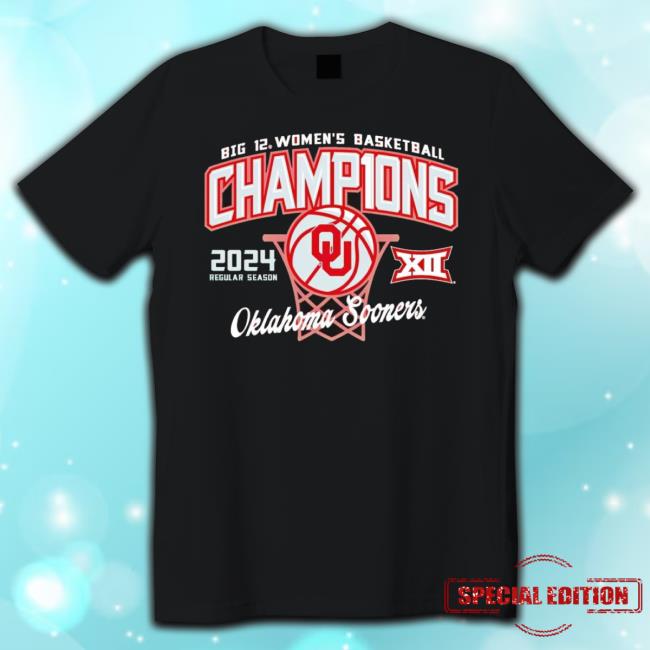 Trending Oklahoma Sooners Big 12 Women’S Basketball Champions 2024 Regular Season Logo Tee