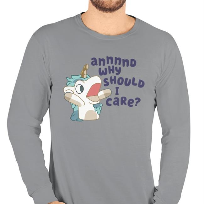 Unicorse Bluey Annnnd Why Should I Care Tee Shirts Light Blue