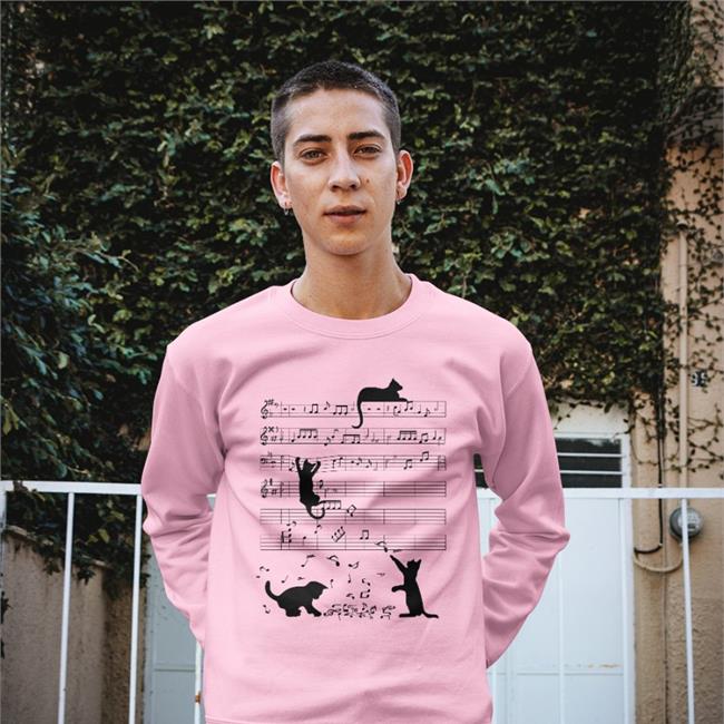 Cute Cat Kitty Playing Music Note Clef Musician Art Tee Shirt Threatening Music Notation