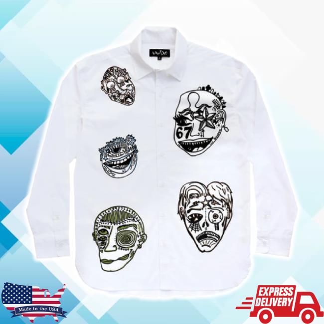 Trending Hiidef Merch Store Monster Faces Printed Button Down Long Sleeve Tee Hiidef Shop