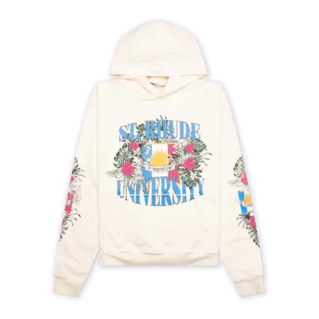 Trending Feature Merch Store Rhude St. University Hoodie Sweatshirt- Vintage White Smoke Feature Apparel Clothing Shop