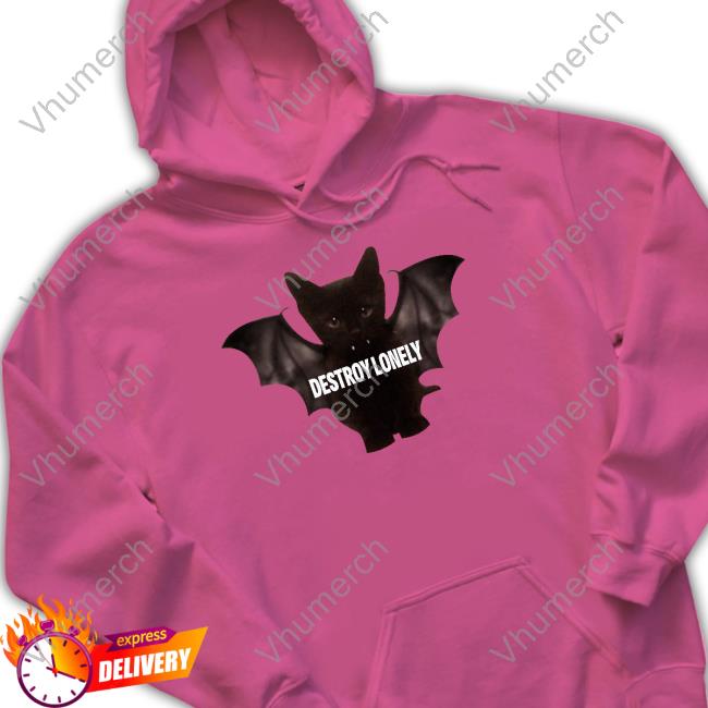 Pluggnblounge Kitten Destroy Lonely Sweatshirt Kitten Bat Wings Destroy Lonely Hoodie