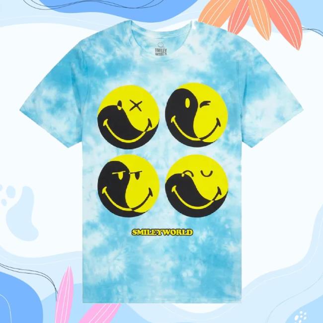 Original Smiley Smileyworld Faces Tie-Dye Boyfriend Fit Girls Shirt