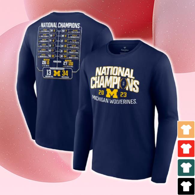 Official Michigan Wolverines Fanatics Branded College Football Playoff 2023 National Champions Schedule Sweater - Navy