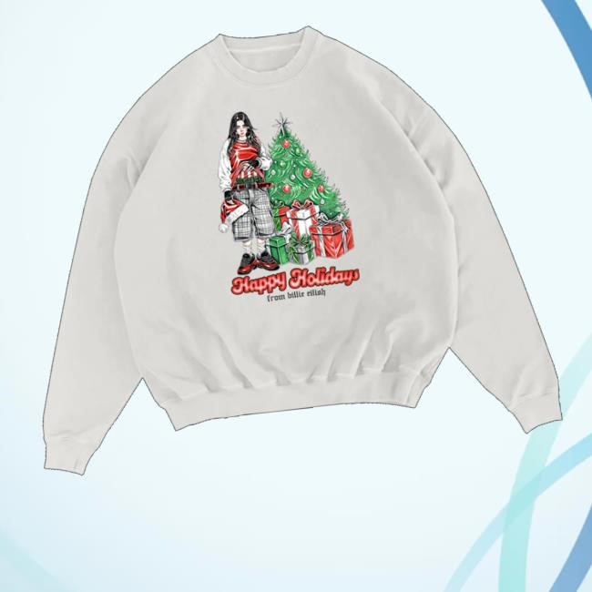 Official Billieeilish Merch Store Happy Holidays White Shirt