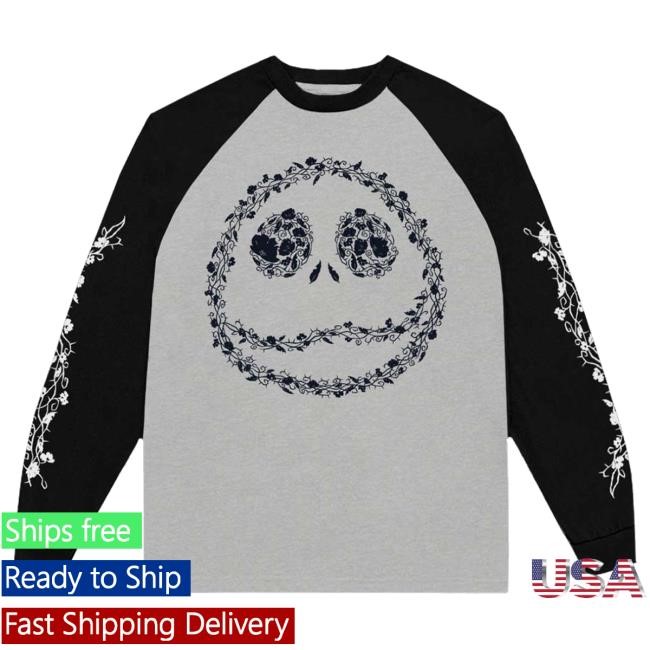 Official Eyesore Merch Merch The Nightmare Before Christmas 'Floral Jack' (Black & Grey) Long Sleeve Shirts