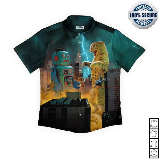 Official Catzilla Vs Robot Button Up Shirts