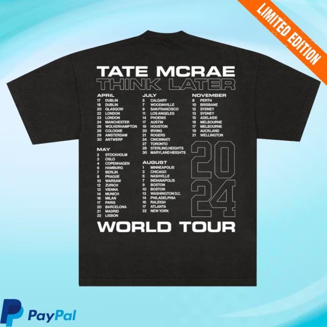 Tate Mcrae Merch Think Later World Tour Tee - Black Long Sleeve Shirt