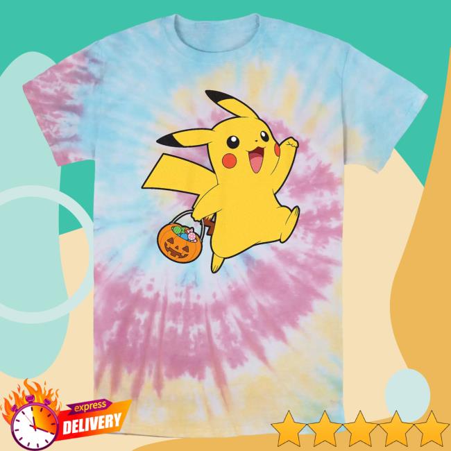 Official Kohls Apparel Clothing Store Shop Merch Pokemon Happy Pikachu Trick Or Treat Spiral Tie Dye Graphic T Shirt