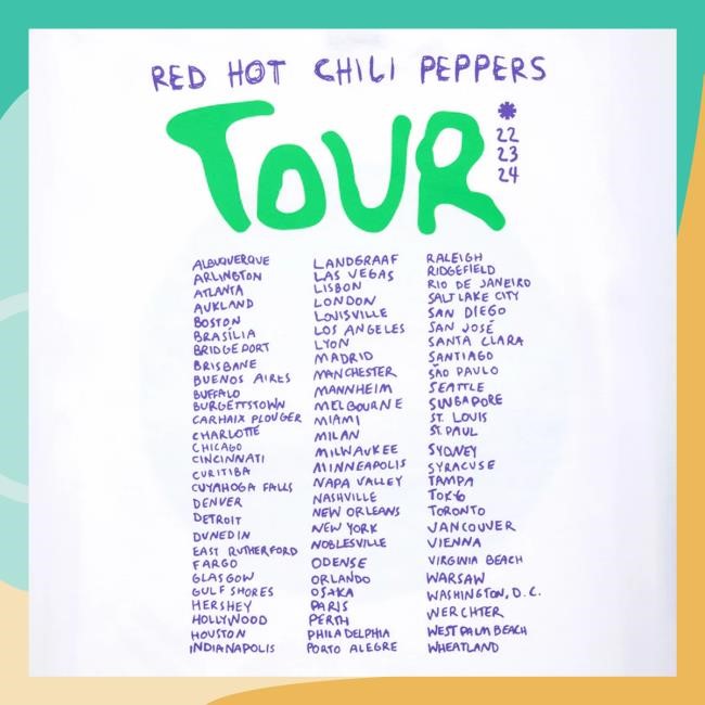 Trending Red Hot Chili Peppers Classic Tour Tee 2024 - Green Purple Crewneck Sweatshirt