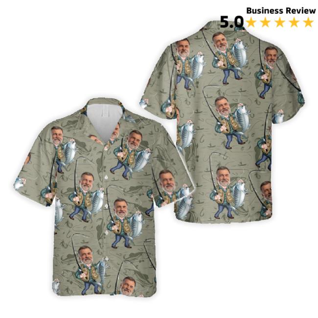Funny Fishing Portrait - Personalized Fishing Hawaiian Sweater