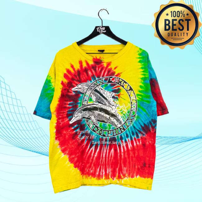 1993 Earth Children Save Marine Life Dolphin Tie Dye Sweater