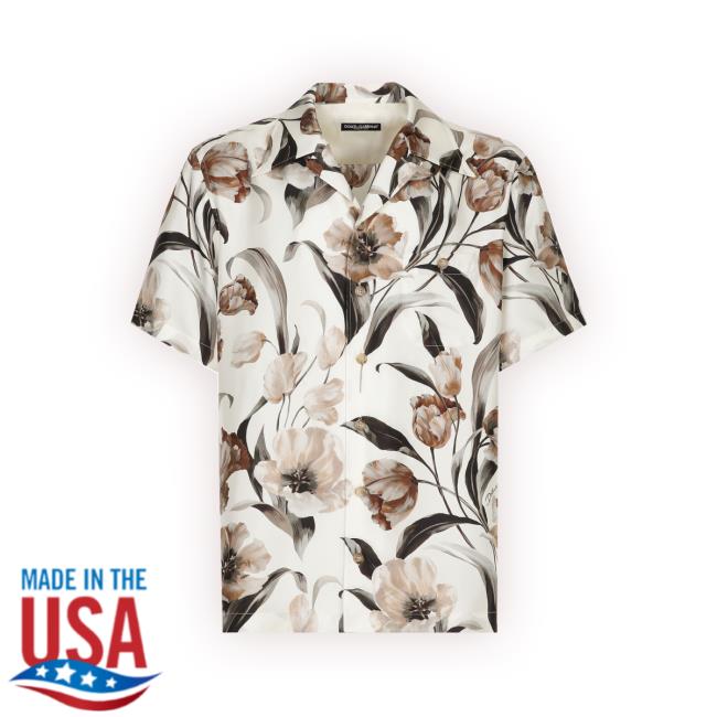 Silk Hawaiian Shirt With Tulip Print Tee Shirt
