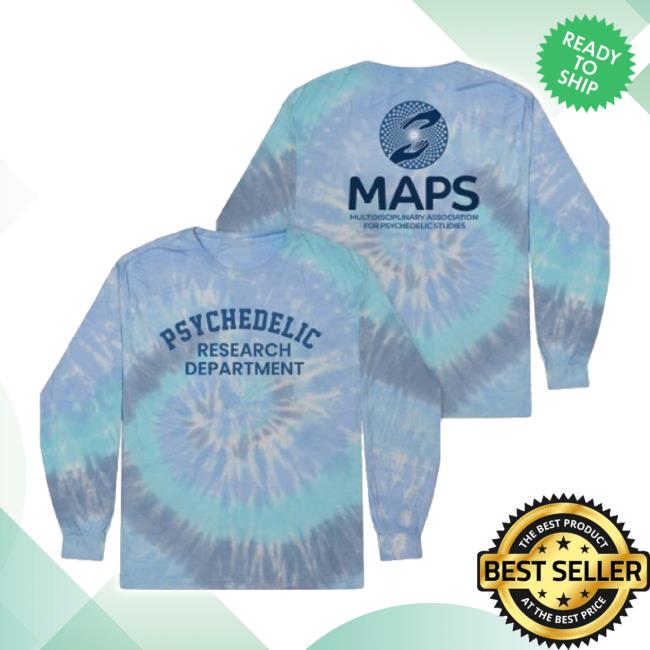 Official Maps Merch Store Psychedelic Research Department Long Sleeve Tie-Dye New Shirt (Blue) Maps Shop