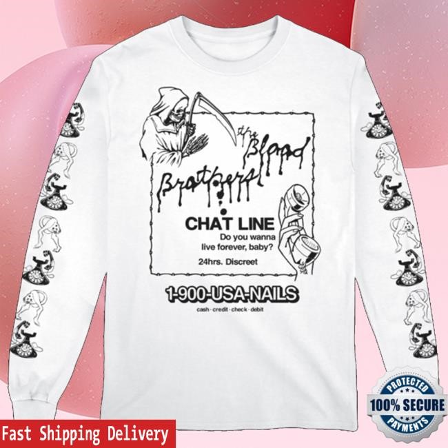 Official The Blood Brothers Merch Chat Line Longsleeve (White) Crewneck Sweatshirt