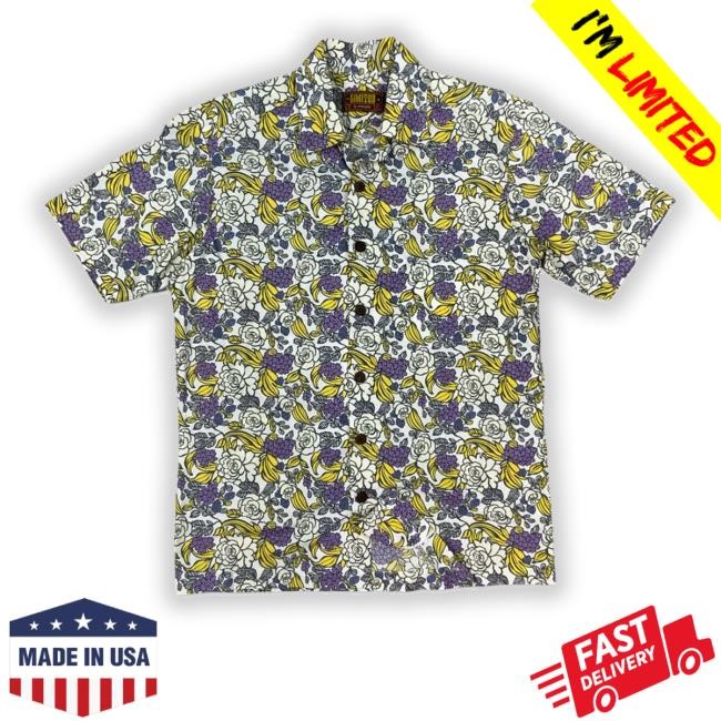 Y2k White Purple & Yellow Botanical Print Aloha T Shirts